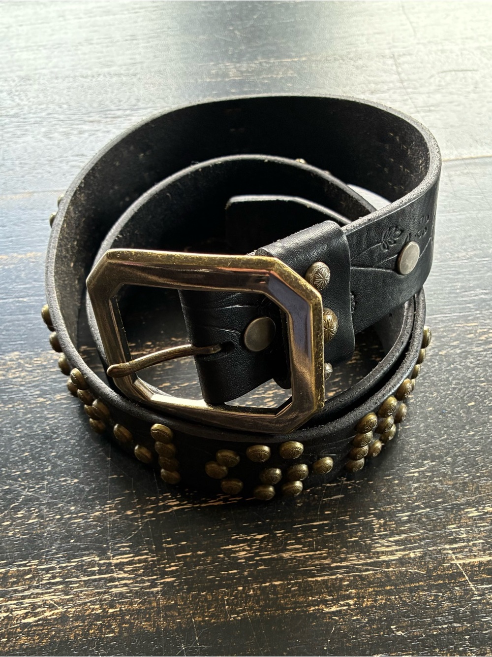 True Religion Black Embossed Genuine Leather Belt